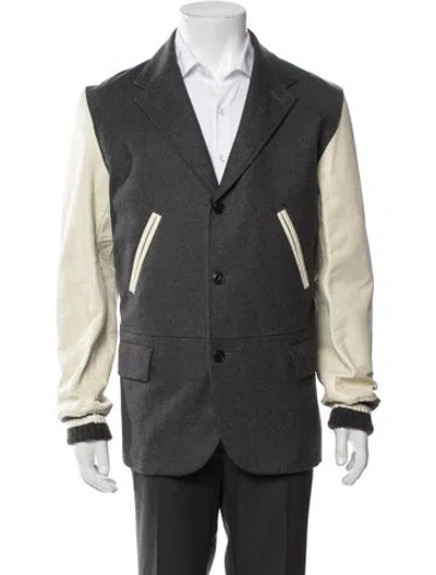 Pre-owned Junya Watanabe Wool Colorblock Pattern Moto Jacket W/ Tags In Grey
