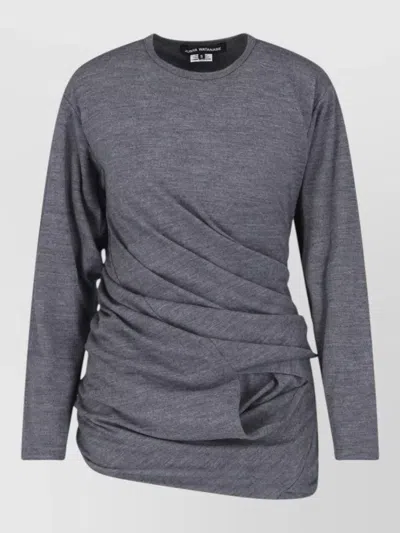 Junya Watanabe Asymmetrical Ruched Long Sleeve Sweater In Gray