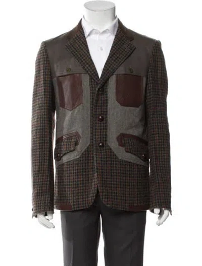 Pre-owned Junya Watanabe Wool Houndstooth Print Coat In Brown