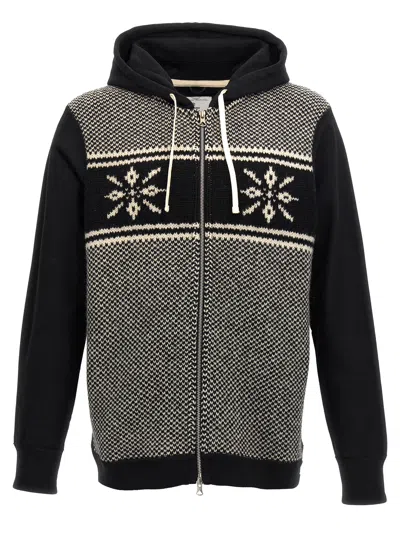 Junya Watanabe Wool Jacquard Insert Hoodie In Black