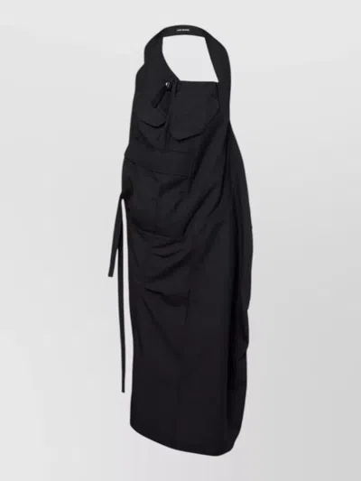 Junya Watanabe Wool Midi Dress Halterneck Asymmetric Hem In Black
