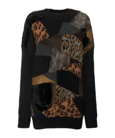 Junya Watanabe Wool Patchwork Oversized Knit Sweater In Black