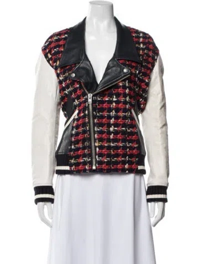 Pre-owned Junya Watanabe Wool Plaid Print Biker Jacket In Blue