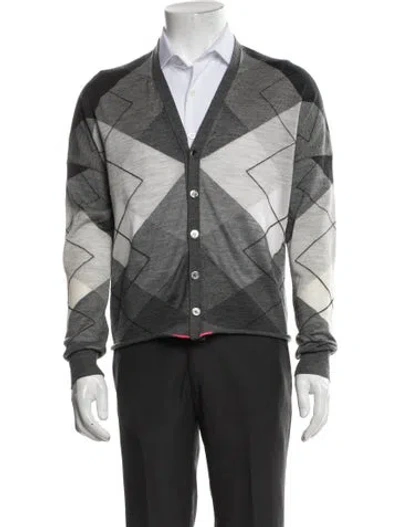 Pre-owned Junya Watanabe Wool Plaid Print Cardigan In Black