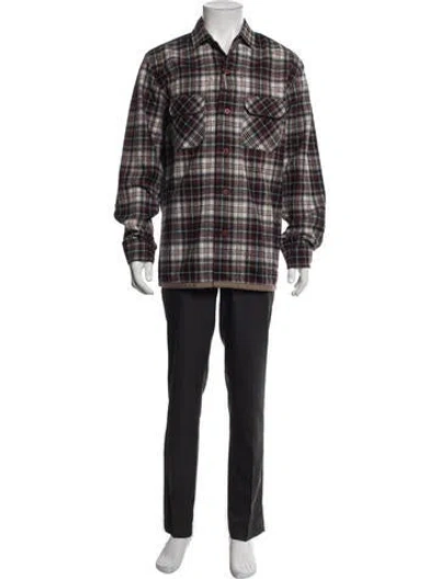 Pre-owned Junya Watanabe Wool Plaid Print Overcoat In Red