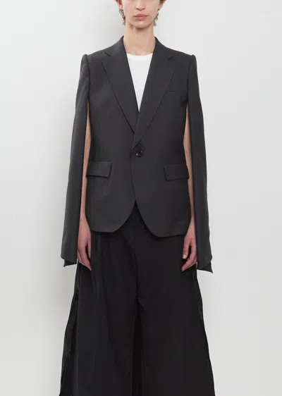 Junya Watanabe Wool Stripe Cape Jacket In Charcoal