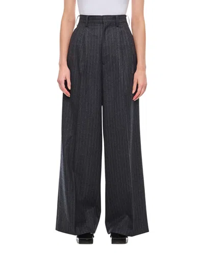 Junya Watanabe Wool Stripe Straight Leg Pants In Black