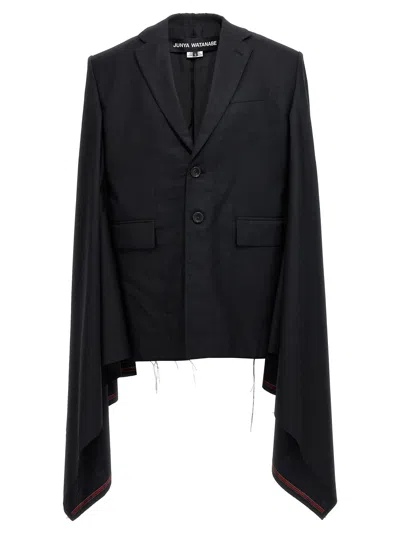 Junya Watanabe Wool With Seamed Hem Cape In Black