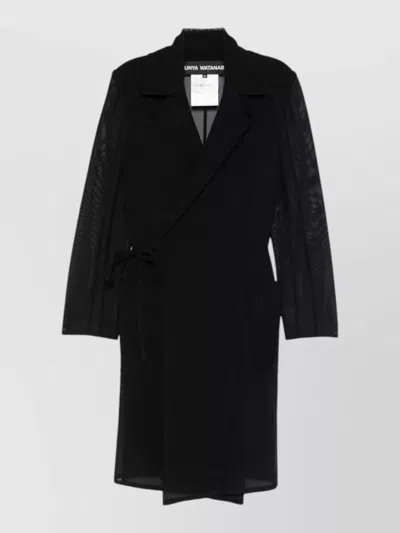 Junya Watanabe Wrap Jacket Mesh Panels Notched Lapels Pockets In Black