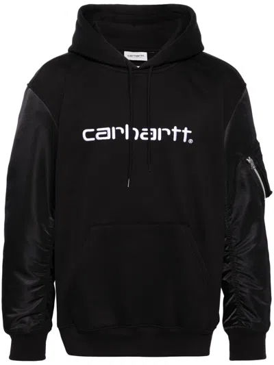 Junya Watanabe X Carhartt Logo-embroidered Hoodie In Black
