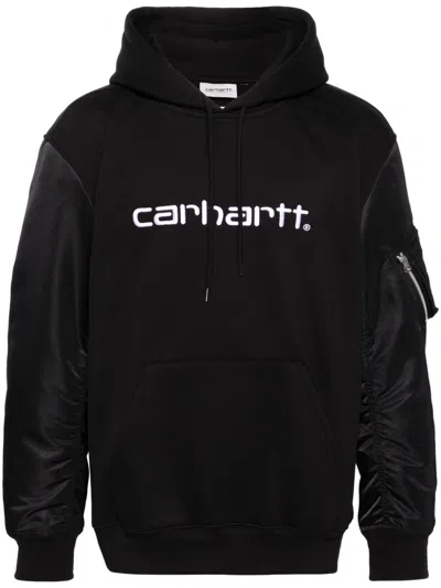 JUNYA WATANABE X CARHARTT WIP BLACK LOGO EMBROIDERED HOODIE