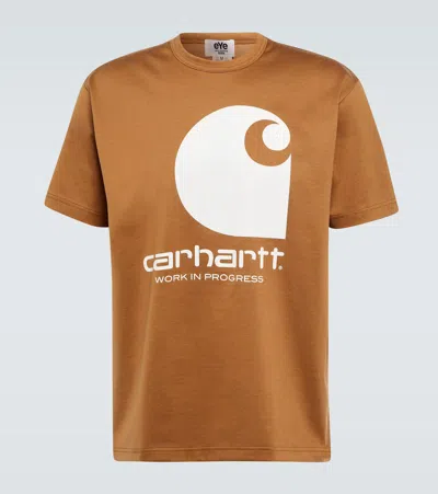 Junya Watanabe X Carhartt Printed Cotton Jersey T-shirt In Brown