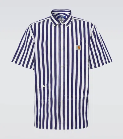 Junya Watanabe Striped Poplin Shirt In Grey