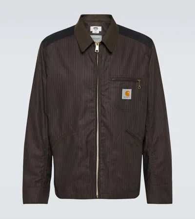 Junya Watanabe X Carhartt Striped Shirt Jacket In Brown / Beige X Black