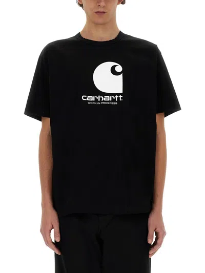 Junya Watanabe X Carhartt Logo Cotton Jersey T-shirt In Black