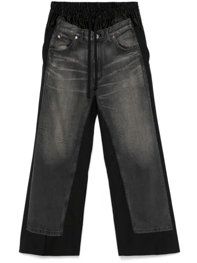 Junya Watanabe X Comme Des Garçons Denim-panel Trousers In Black