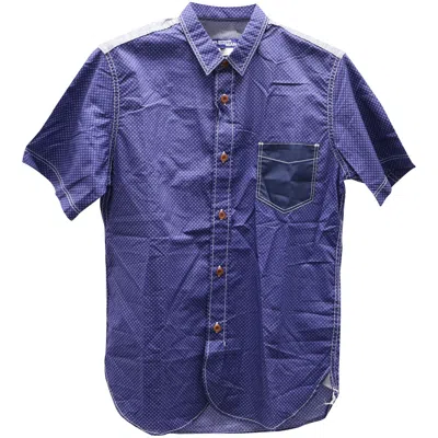 Junya Watanabe X Comme Des Garcons Man Printed Short Sleeved Denim Shirt In Blue Cotton