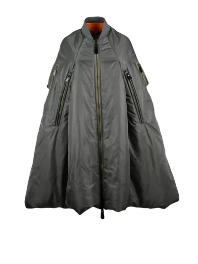 Junya Watanabe X Comme Des Garçons Military-inspired Long Padded Cape With High Collar In Grey
