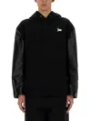 Junya Watanabe Cotton Sweatshirt With Leather Sleeve Panels In Black