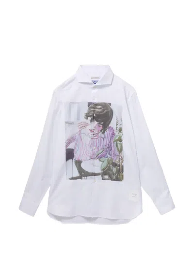 Junya Watanabe X Guy Rover Graphic-print Long-sleeve Shirt In White