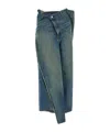Junya Watanabe Asymmetric Stonewashed Denim Wide Leg Jeans In Multi
