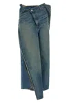 Junya Watanabe Asymmetric Stonewashed Denim Wide Leg Jeans In Blue