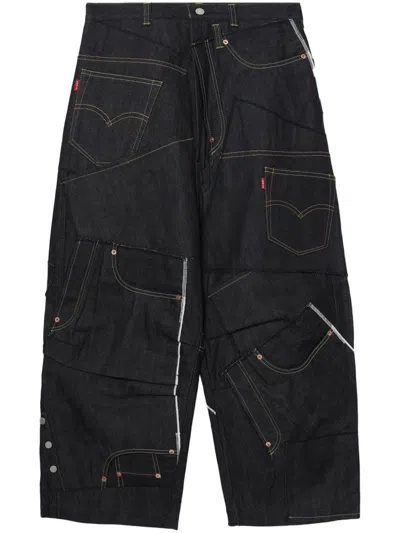 JUNYA WATANABE X LEVI'S BLUE PATCHWORK WIDE-LEG JEANS