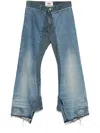 Junya Watanabe Wide-leg Distressed Hem Trousers In Blau