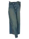 Junya Watanabe Asymmetric Stonewashed Denim Wide Leg Jeans In Blue