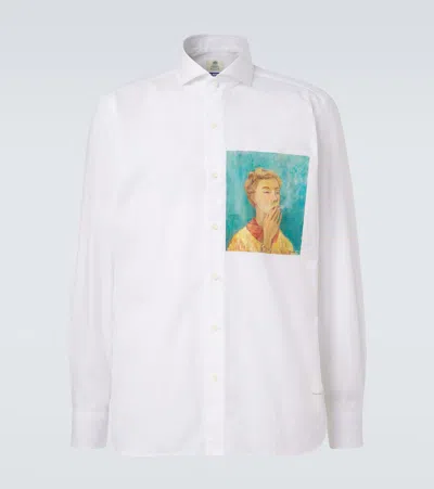 Junya Watanabe X Luigi Borrelli Printed Cotton Shirt In White