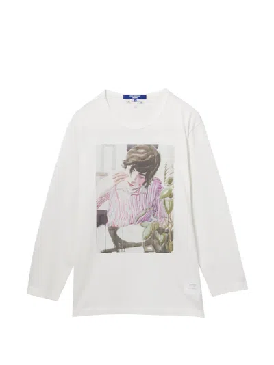Junya Watanabe X Merz B. Schwanen Graphic-print Long-sleeve T-shirt In White