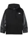 Junya Watanabe Cotton Sweatshirt With Leather Sleeve Panels In Black