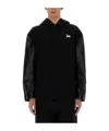 Junya Watanabe Cotton Sweatshirt With Leather Sleeve Panels In Black