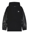 Junya Watanabe Cotton Sweatshirt With Leather Sleeve Panels In Black