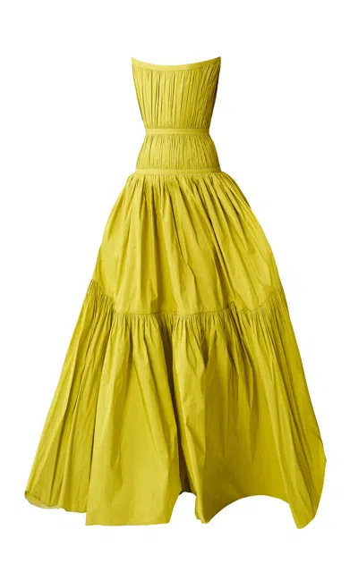 Juozas Statkevicius Draped Corset Taffeta Maxi Dress In Yellow