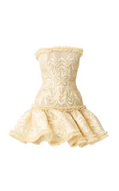 Juozas Statkevicius Embroidered Tulle Corset Mini Dress In Yellow