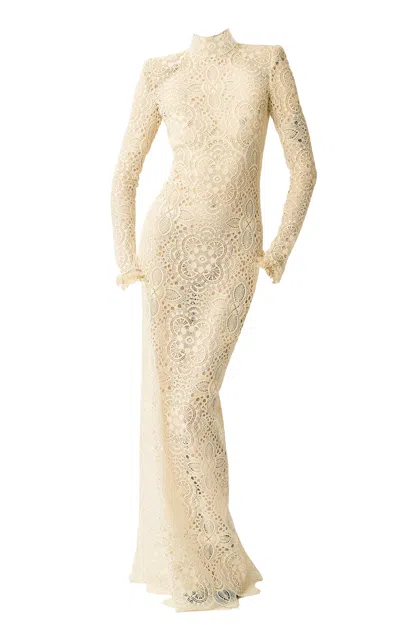Juozas Statkevicius Guipure Lace Trumpet Maxi Dress In Yellow