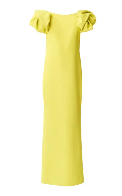 Juozas Statkevicius Puff-sleeve Crepe Column Maxi Dress In Yellow