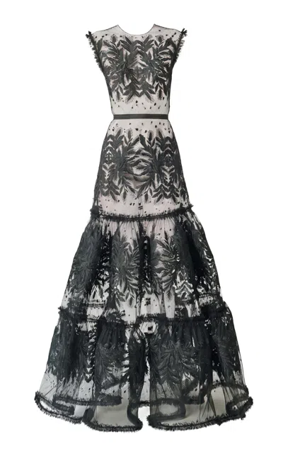 Juozas Statkevicius Sleeveless Embroidered Tulle Gown In Black