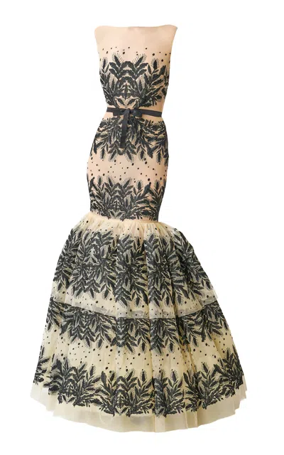 Juozas Statkevicius Sleeveless Embroidered Tulle Mermaid Gown In Multi