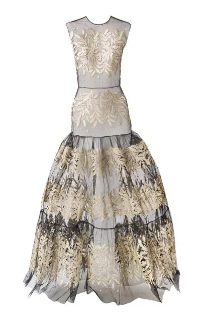 Juozas Statkevicius Sleeveless Voluminous Embroidered Tulle Gown In Multi