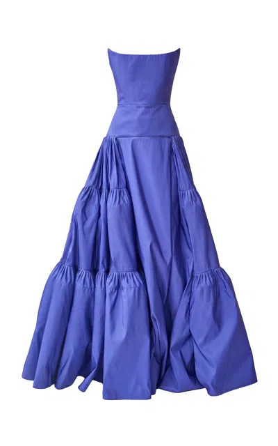 Juozas Statkevicius Voluminous Corset Taffeta Maxi Dress In Royal Blue