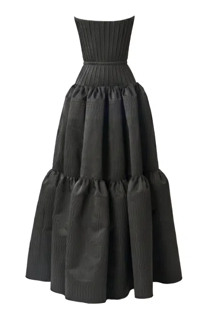 Juozas Statkevicius Voluminous Jacquard Corset Maxi Dress In Black