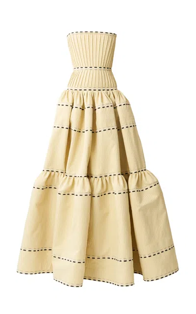 Juozas Statkevicius Voluminous Jacquard Corset Maxi Dress In Yellow