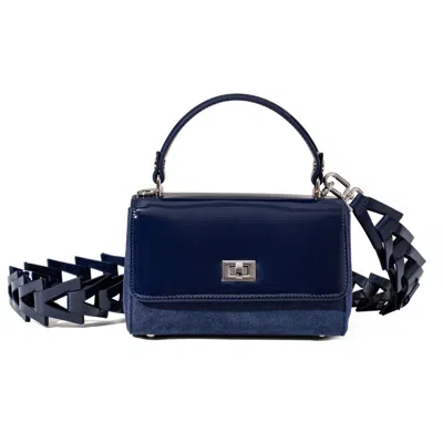 Jurgi Women's Blue Navy Patent Leather & Suede Lili Top Handle Bag