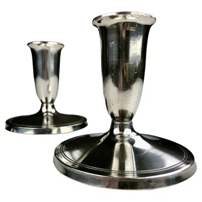 Pre-owned Just Andersen 1940s Set Of Two Danish  Pewter Candlesticks In Black