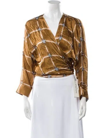 Pre-owned Just Bee Queen Animal Print V-neck Crop Top In Brown