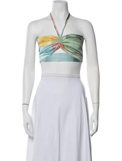 Pre-owned Just Bee Queen Colorblock Pattern Halterneck Crop Top In White