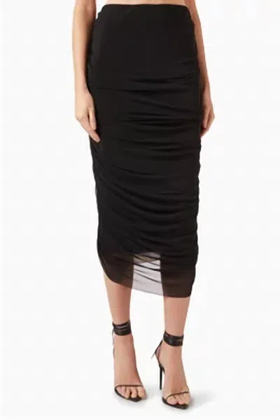 Just Bee Queen Donna Ruched Midi Skirt In Mesh Black