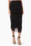 Just Bee Queen Donna Ruched Midi Skirt In Mesh Black In Multi
